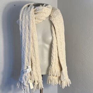 Anthropologie Cream  Cable Knit Fringe Scarf/Wrap NWT 84" Long